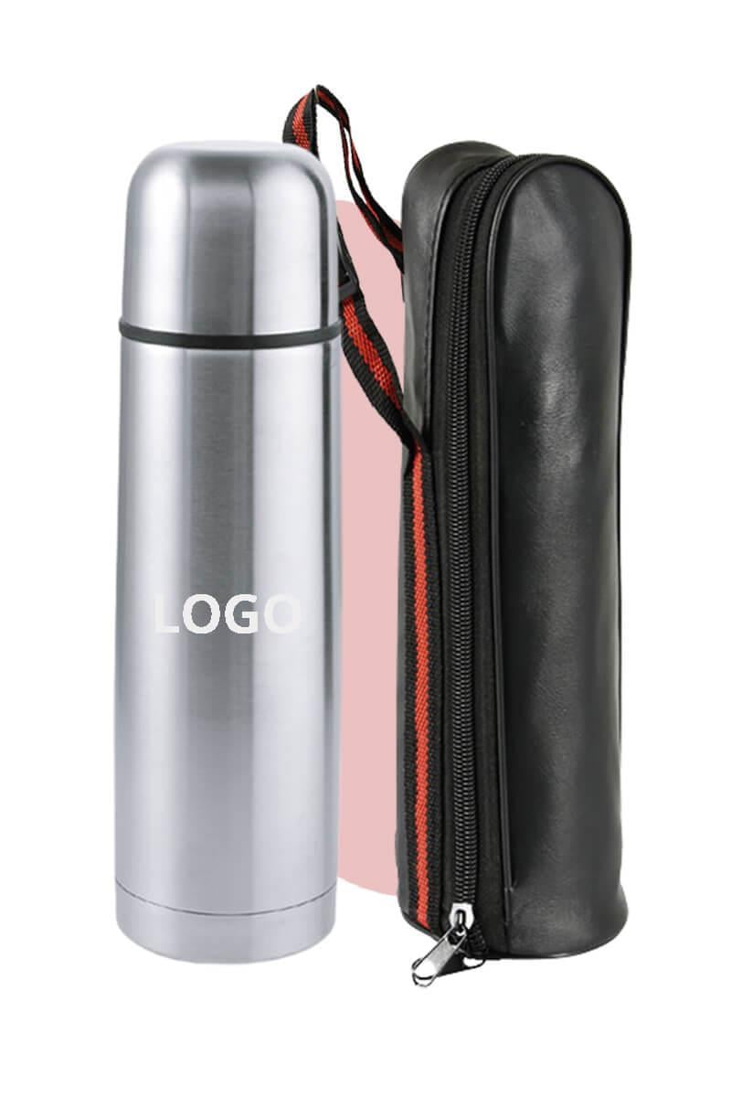 Deri Kılıflı 750ml Kilitli Kapaklı Promosyon Çelik Termos 3555-PETK