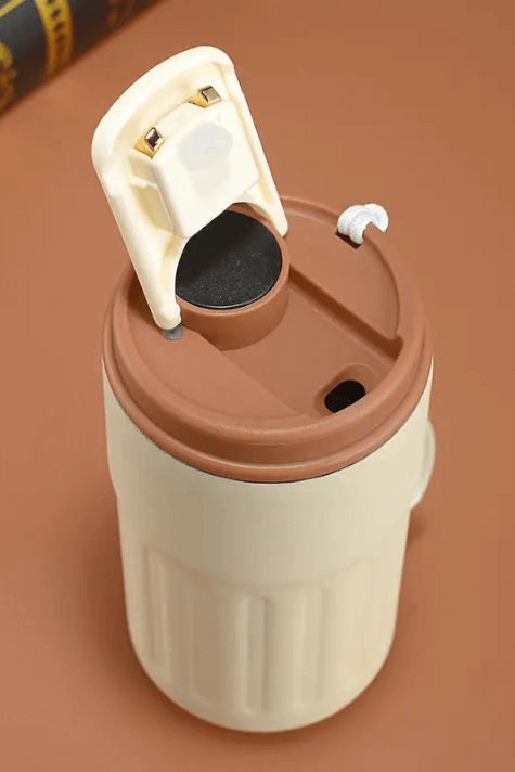 Dijital Sıcaklık Göstergeli ve İpli Promosyon Krem Çelik Termos Bardak