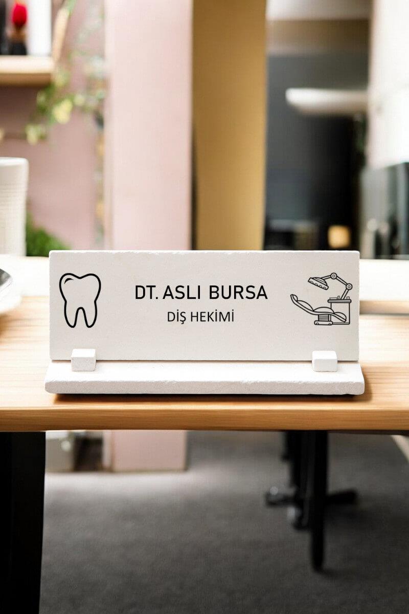 Diş Doktoruna Hediye Doğal Taş Masa İsimliği