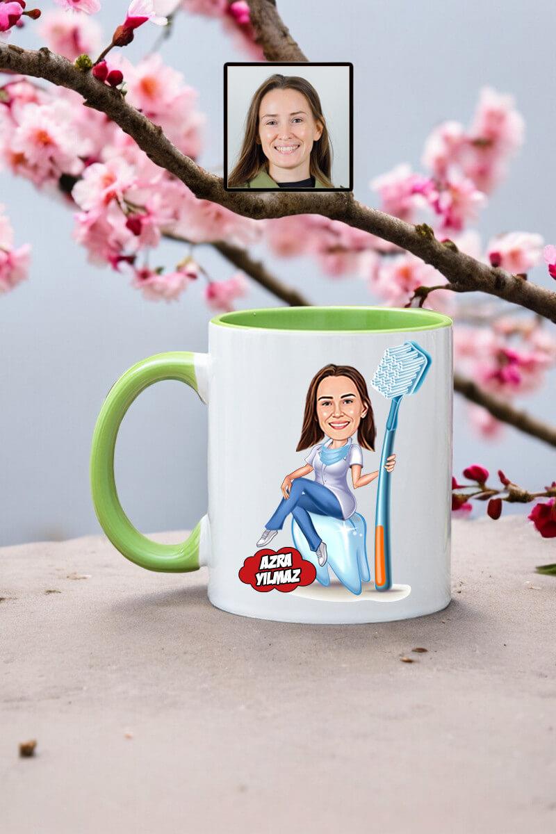 Diş Doktoruna Hediye Kadın Diş Hekimi Karikatürlü Kupa Bardak