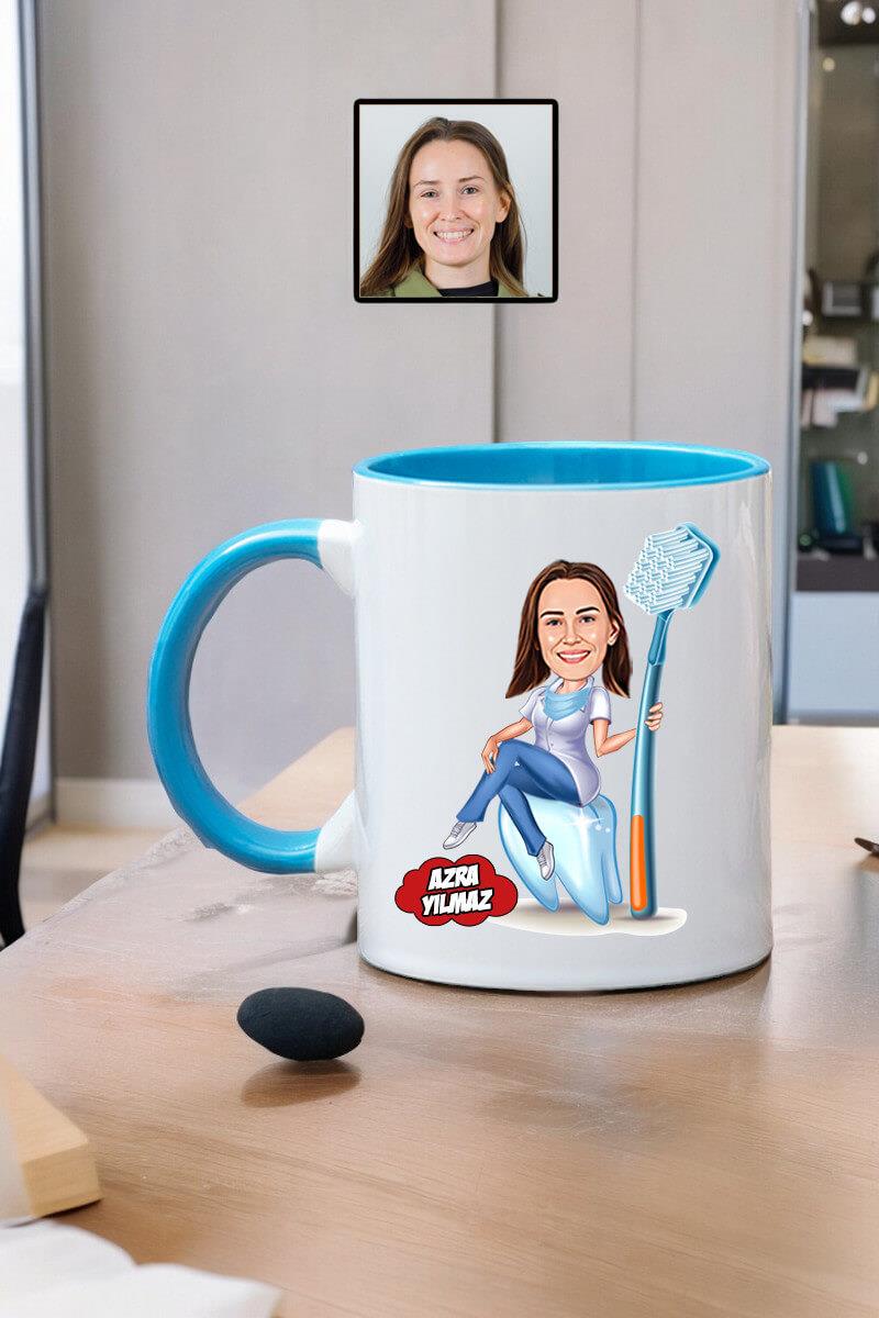 Diş Doktoruna Hediye Kadın Diş Hekimi Karikatürlü Kupa Bardak