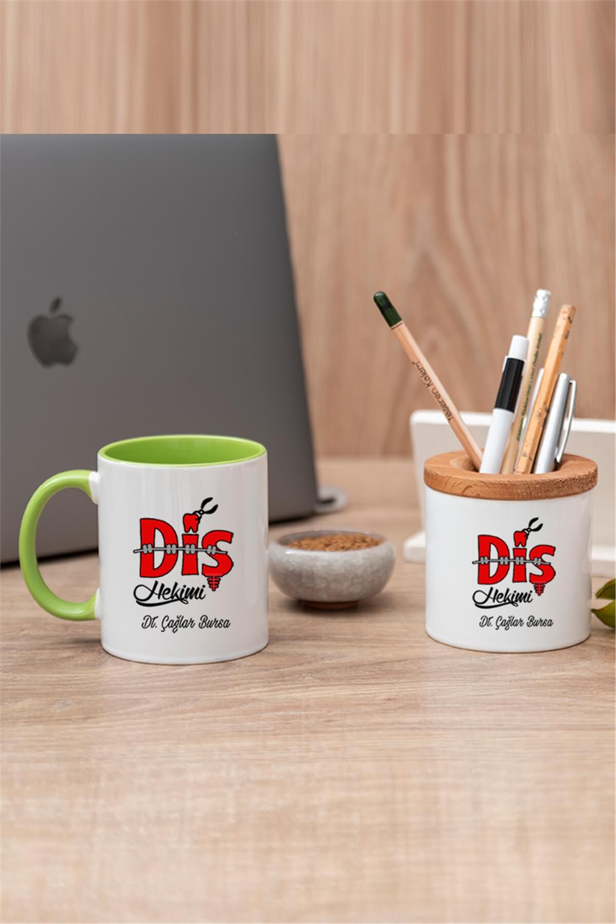 Diş Hekimi Renkli Kupa Bardak ve Kalemlik
