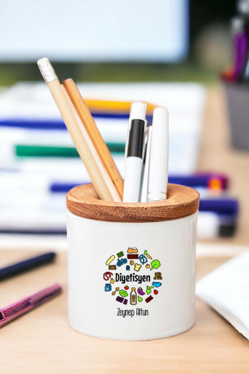 Diyetisyen Ahşap Kapaklı Kalemlik