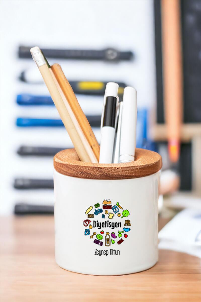Diyetisyen Ahşap Kapaklı Kalemlik