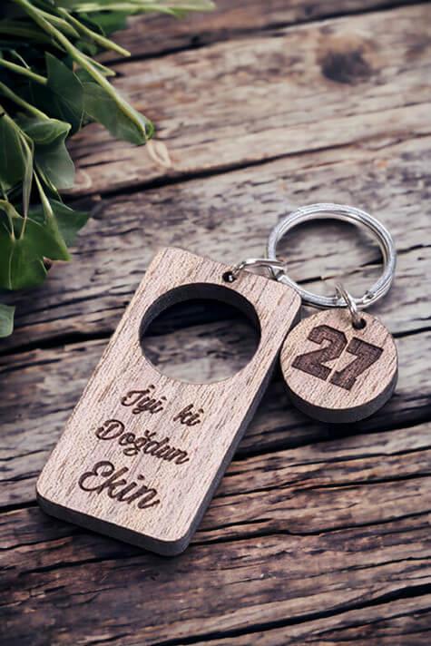 Doğum Günü Hediyesi Lazer Kesim Ahşap Anahtarlık