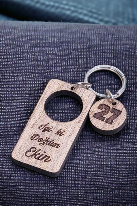Doğum Günü Hediyesi Lazer Kesim Ahşap Anahtarlık
