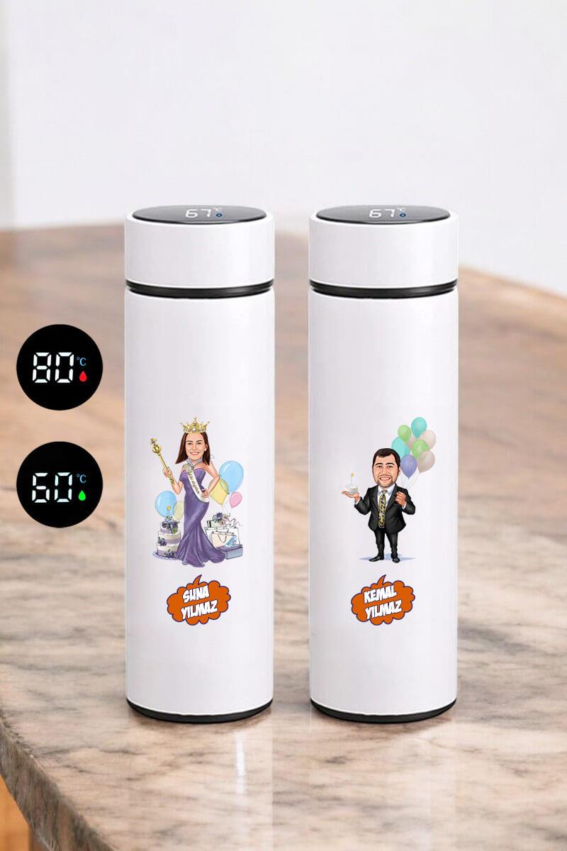 Doğum Günü Hediyesi Karikatürlü Dijital Göstergeli Termos Bardak