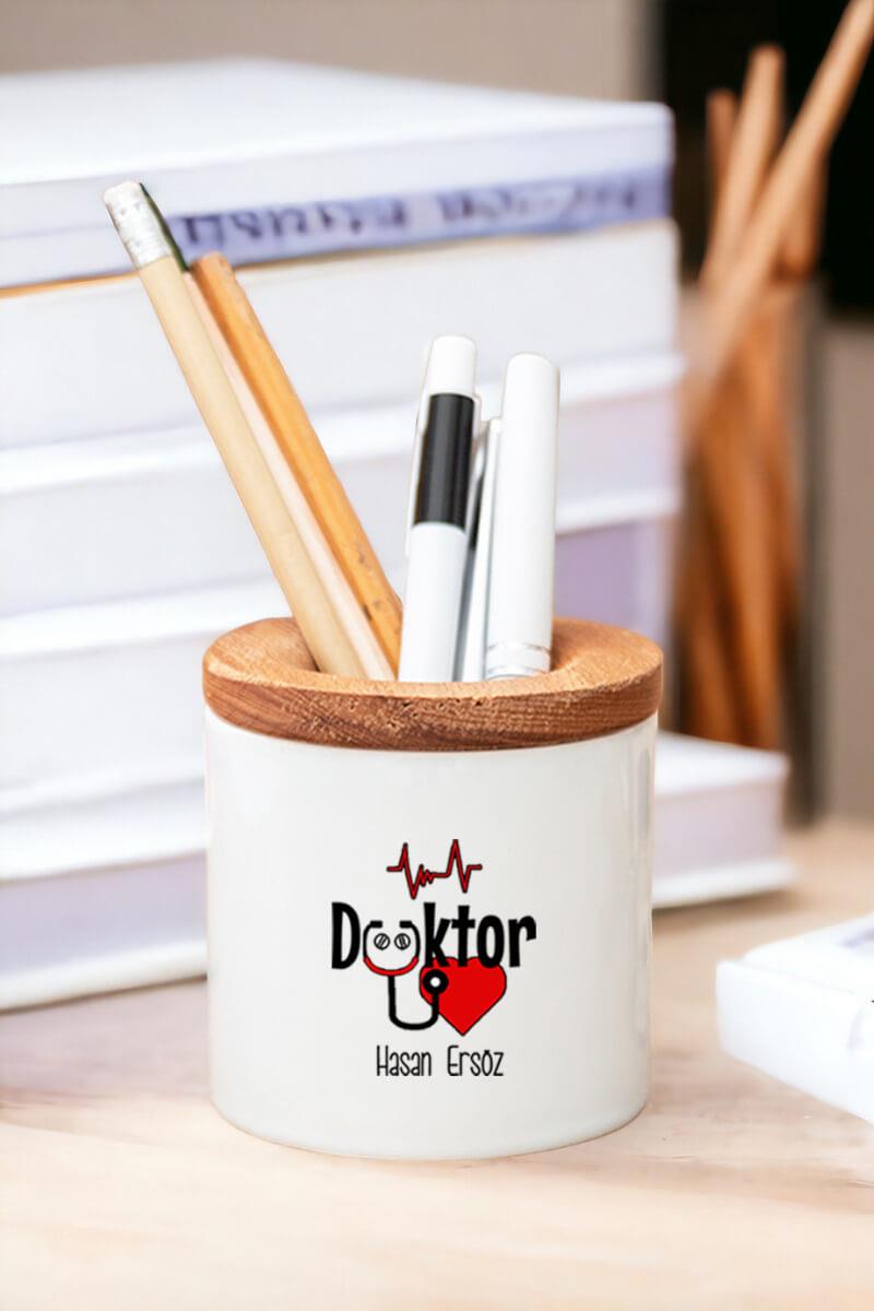 Doktor Ahşap Kapaklı Kalemlik