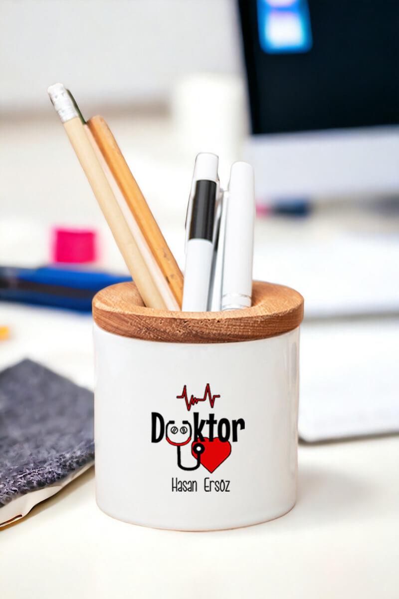 Doktor Ahşap Kapaklı Kalemlik