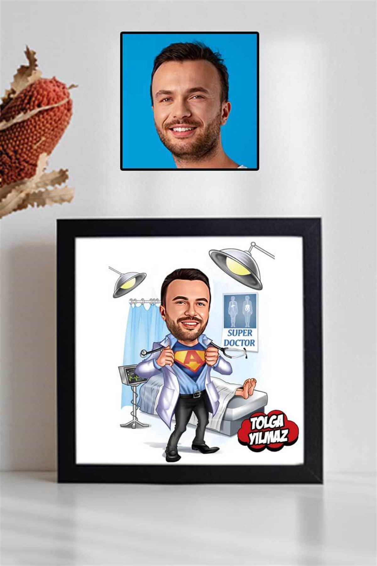 Doktor Arkadaşa Hediye Karikatürlü Kare Çerçeve