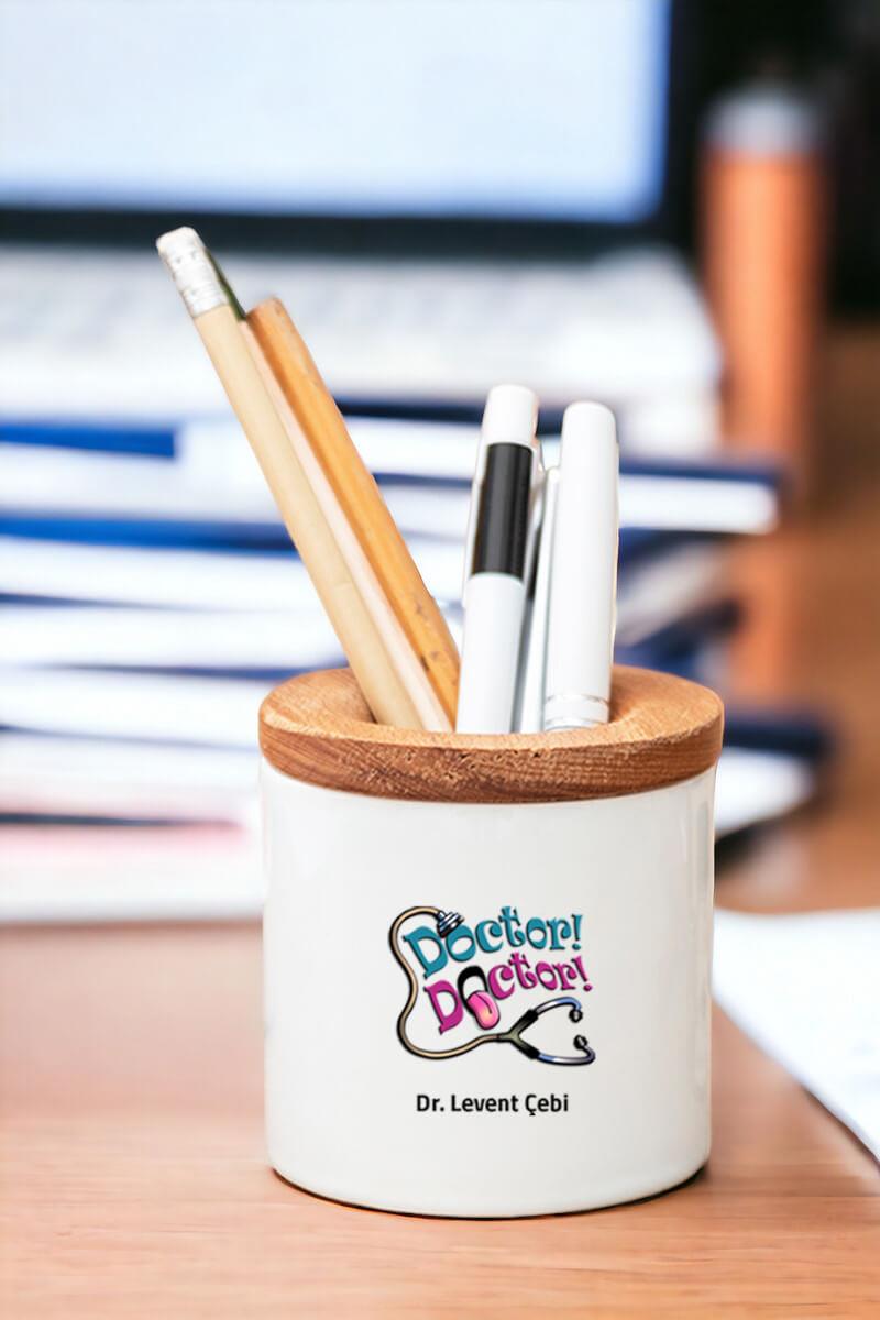 Doktor Doktor Ahşap Kapaklı Kalemlik