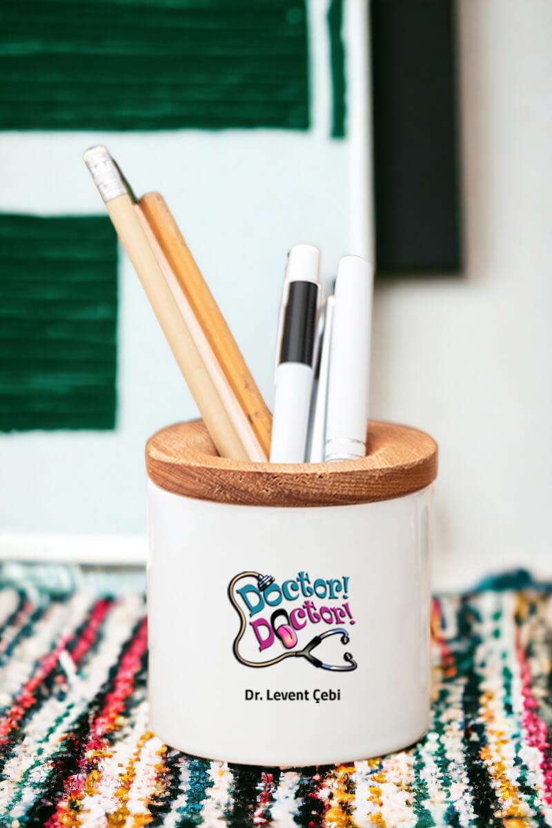 Doktor Doktor Ahşap Kapaklı Kalemlik