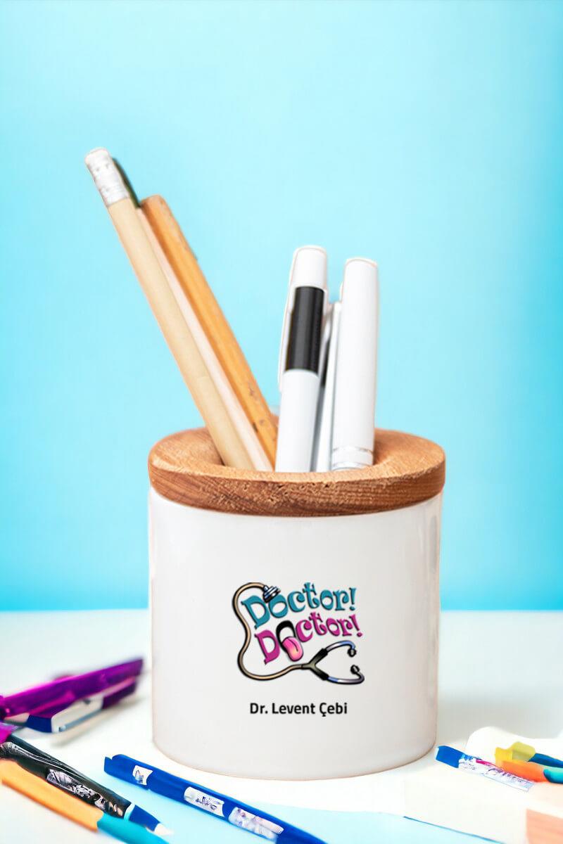 Doktor Doktor Ahşap Kapaklı Kalemlik