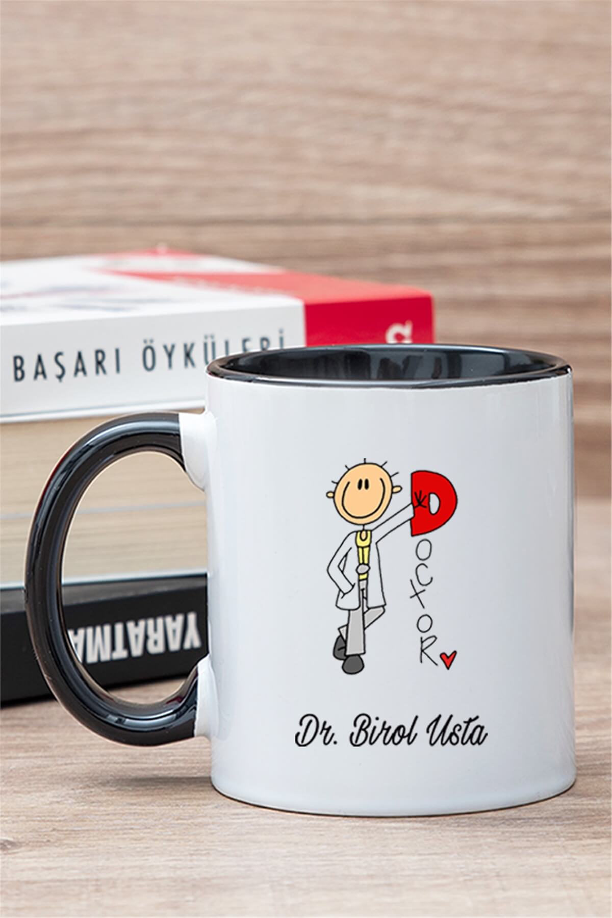 Doktor Karikatürü İçi Renkli Kupa Bardak