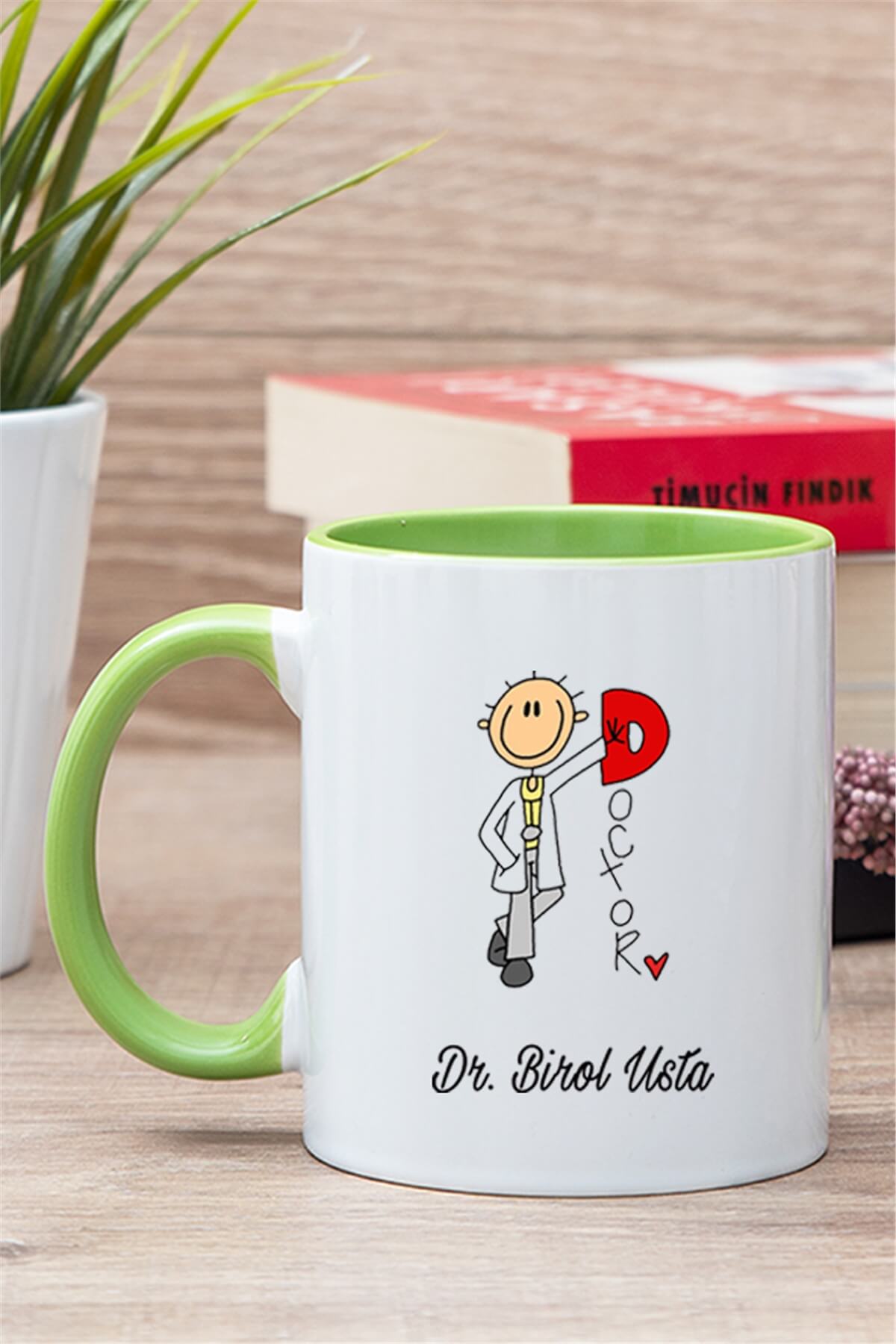 Doktor Karikatürü İçi Renkli Kupa Bardak