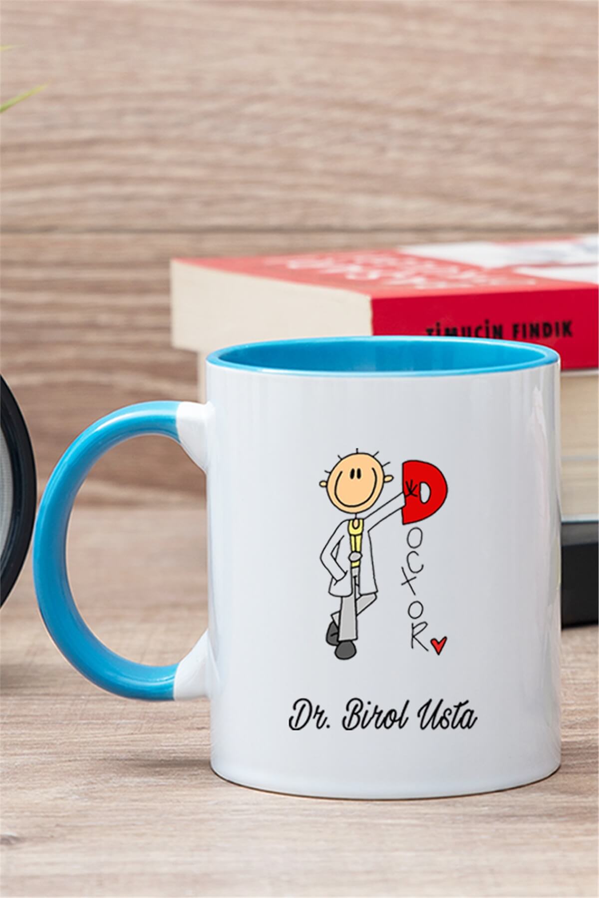 Doktor Karikatürü İçi Renkli Kupa Bardak