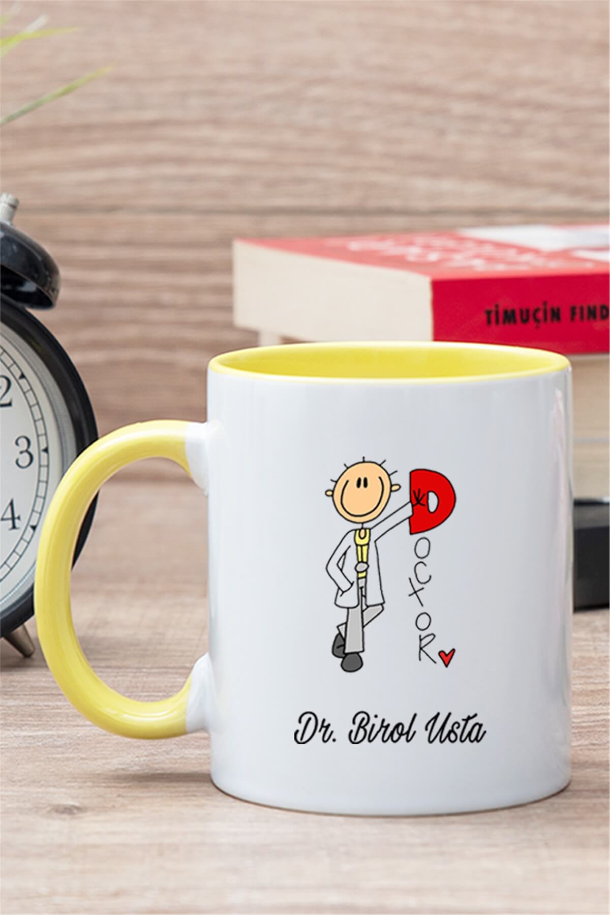 Doktor Karikatürü İçi Renkli Kupa Bardak