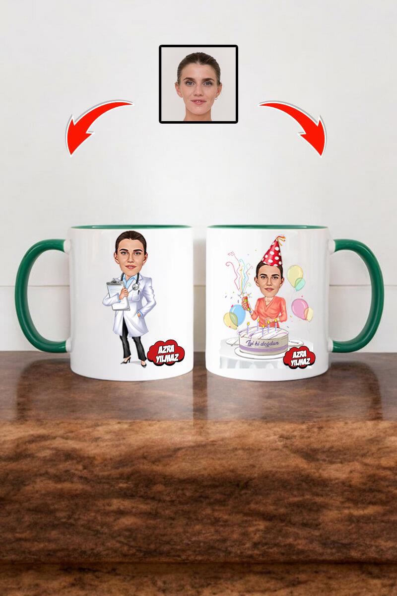 Doktora Doğum Günü Hediyesi Kadın Doktor Karikatürlü Kupa Bardak