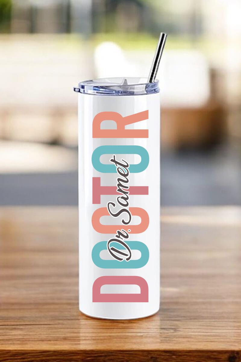 Doktora Hediye İsme Özel Çelik Pipetli Termos Bardak