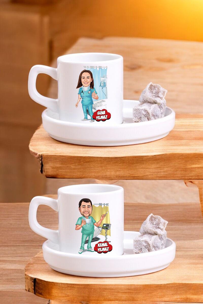 Doktora Hediye Karikatür Baskılı Türk Kahvesi Fincanı
