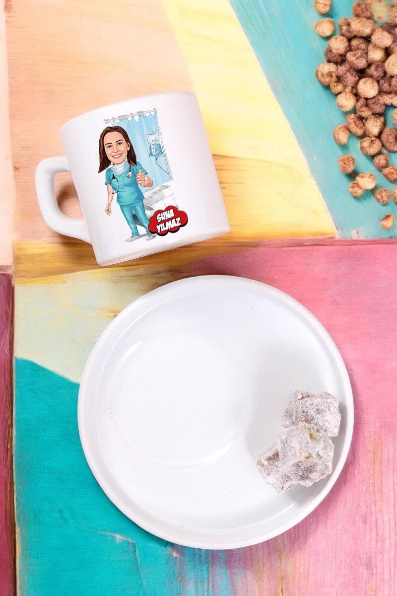 Doktora Hediye Karikatür Baskılı Türk Kahvesi Fincanı