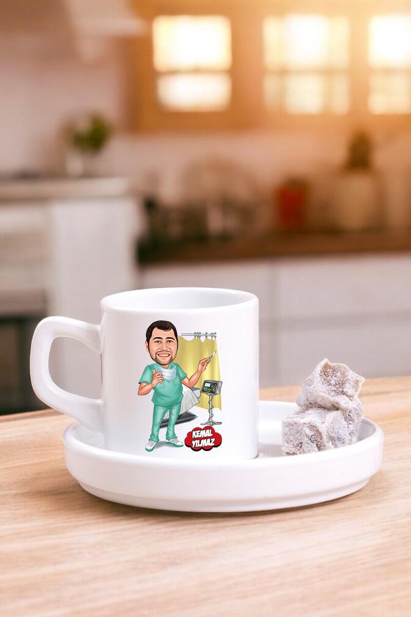 Doktora Hediye Karikatür Baskılı Türk Kahvesi Fincanı