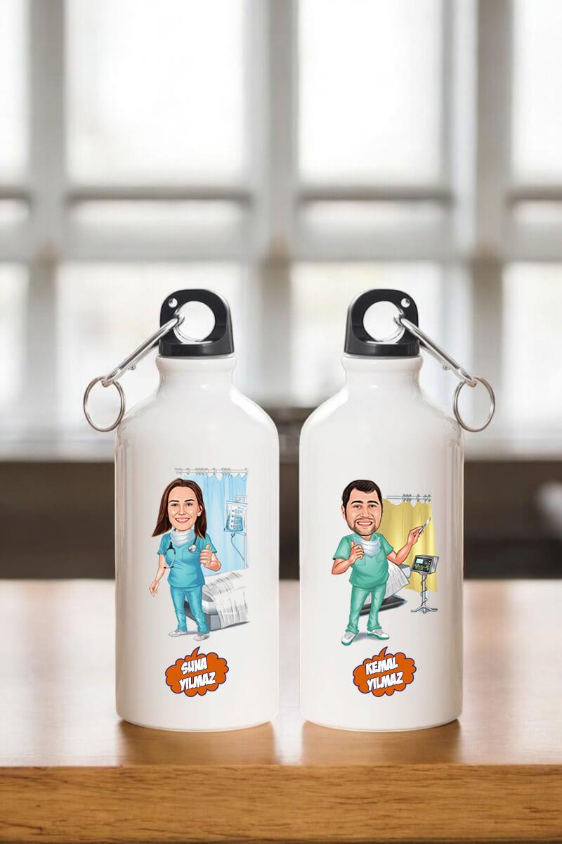 Doktora Hediye Karikatürlü 600ml Metal Su Matarası