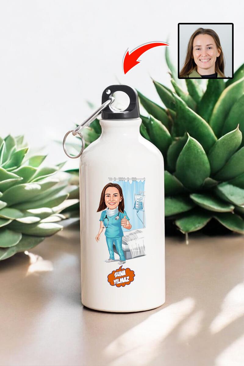 Doktora Hediye Karikatürlü 600ml Metal Su Matarası