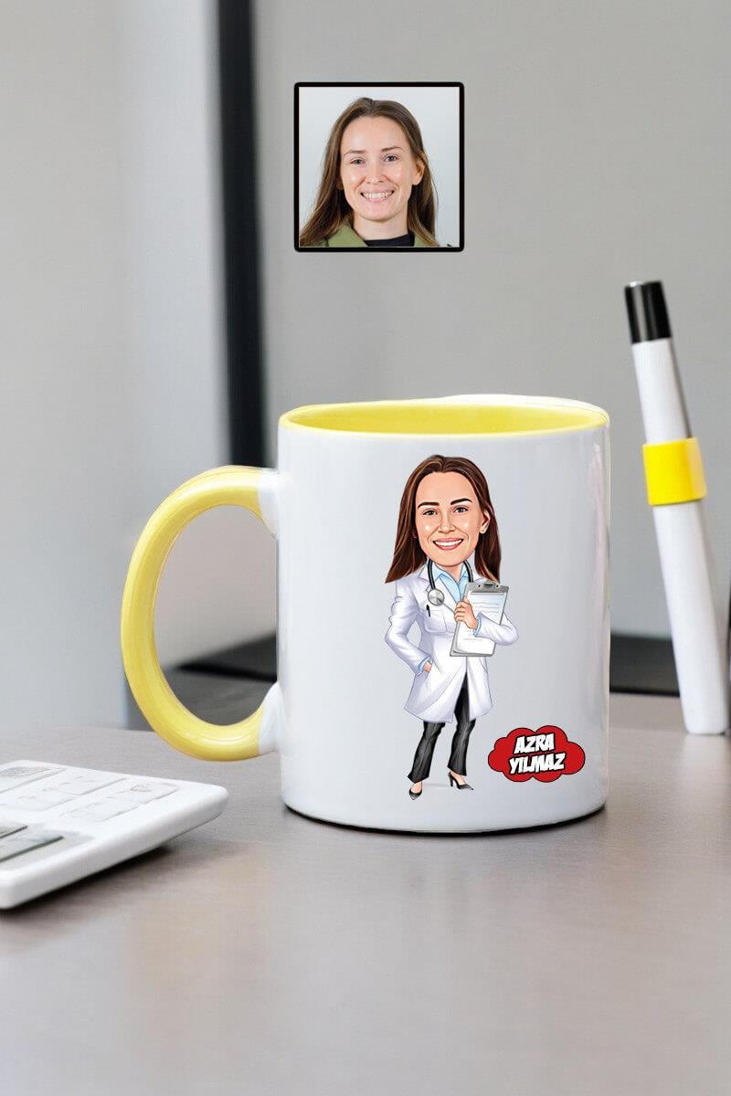 Doktora Teşekkür Hediyesi Karikatürlü Kupa Bardak