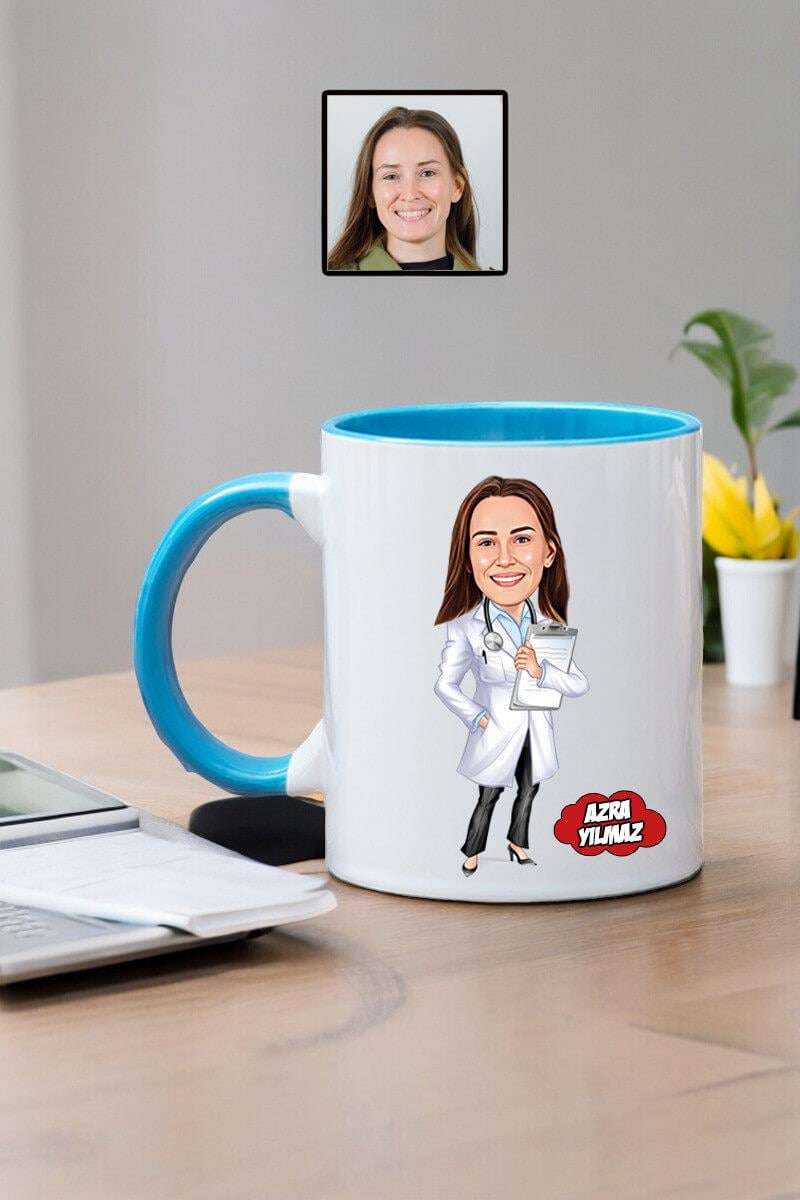Doktora Teşekkür Hediyesi Karikatürlü Kupa Bardak