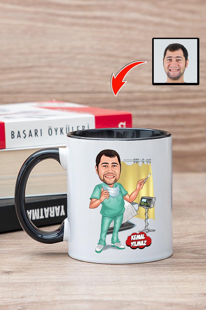 Doktora Teşekkür Hediyesi Kişiye Özel Karikatürlü Kupa Bardak