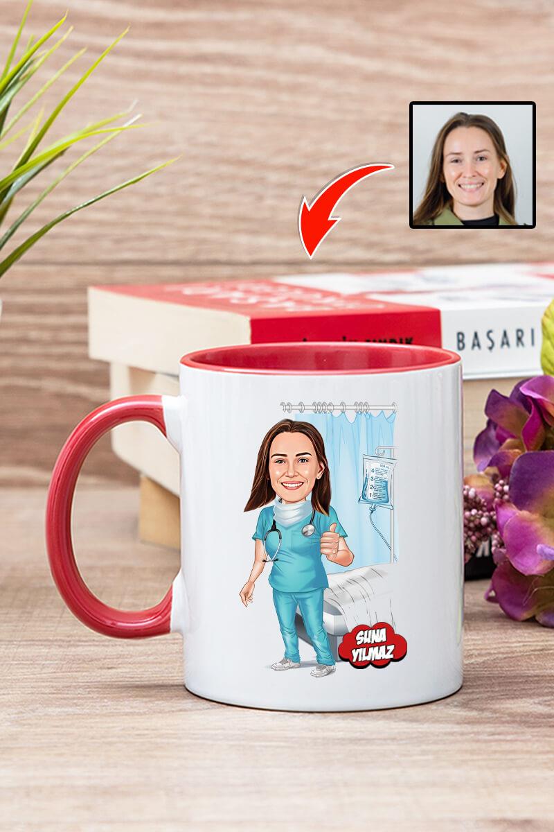 Doktora Teşekkür Hediyesi Kişiye Özel Karikatürlü Kupa Bardak