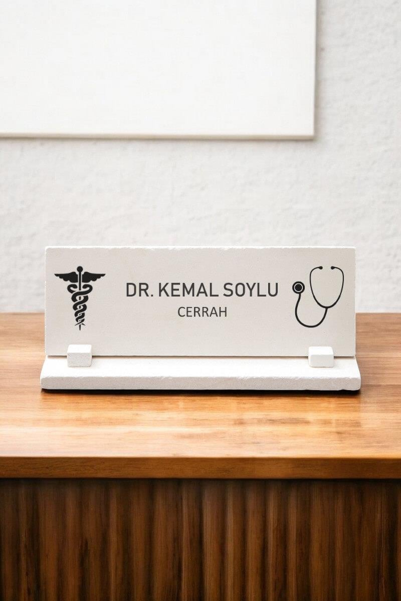 Doktorlara Özel Hediye Doğal Taş Masa İsimliği