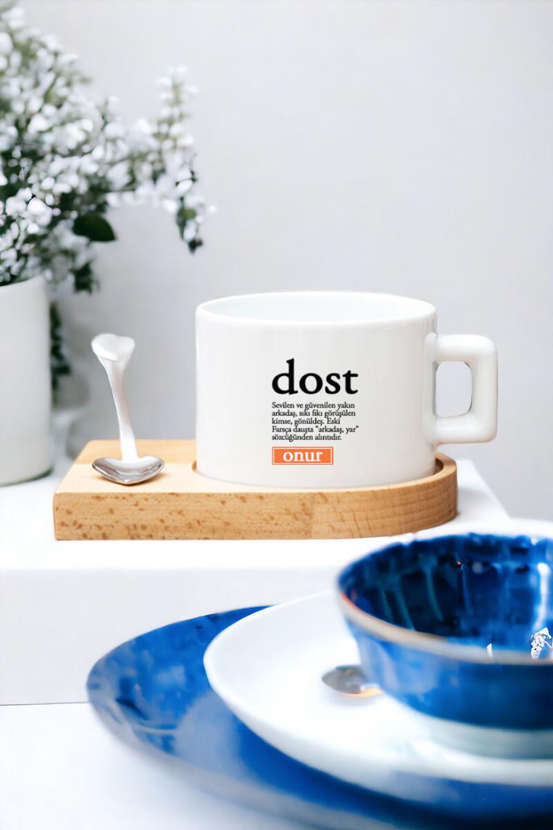 Dost Kelime Anlamı Ahşap Altlıklı Fincan