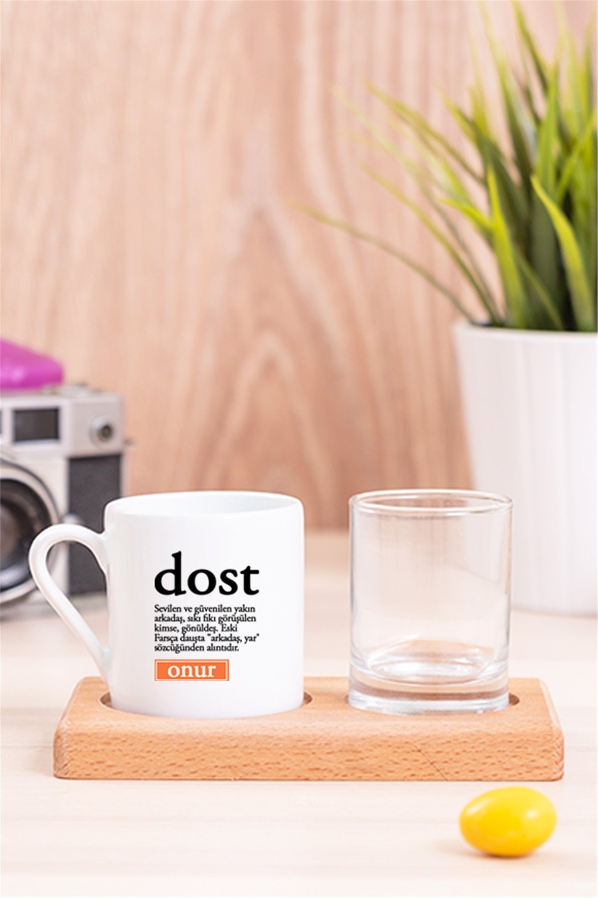Dost Kelime Anlamı Ahşap Sunumlu Türk Kahvesi Fincanı