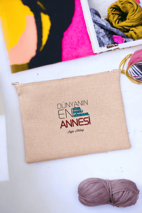 Dünyanın En İyi Annesine Hediye Keten Bez El Çantası