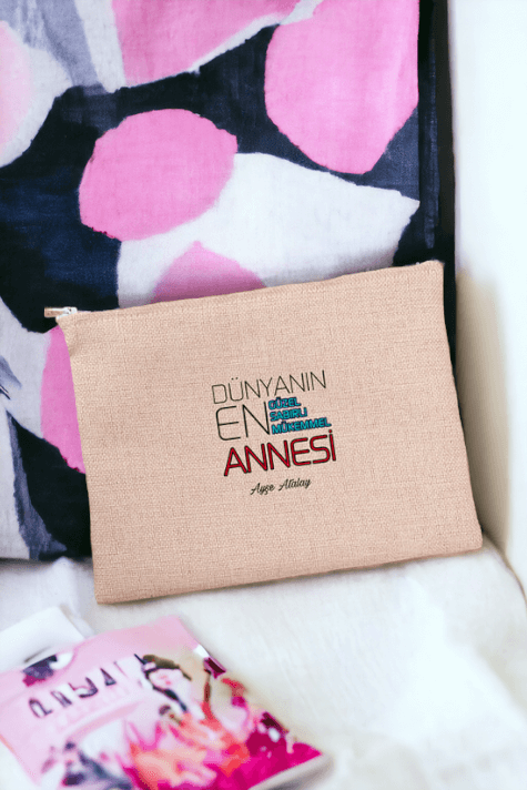 Dünyanın En İyi Annesine Hediye Keten Bez El Çantası