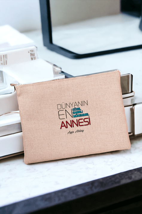 Dünyanın En İyi Annesine Hediye Keten Bez El Çantası