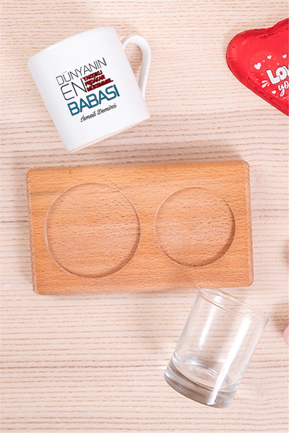 Dünyanın En İyi Babasına Babalar Günü Hediyesi Ahşap Sunumlu Türk Kahvesi Fincanı