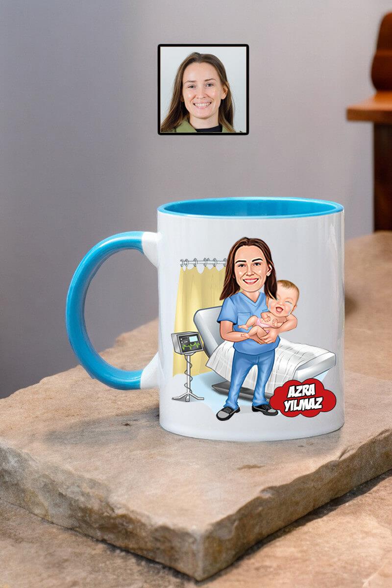 Ebeye Hediye Ebe Karikatürlü Kişiye Özel Kupa Bardak