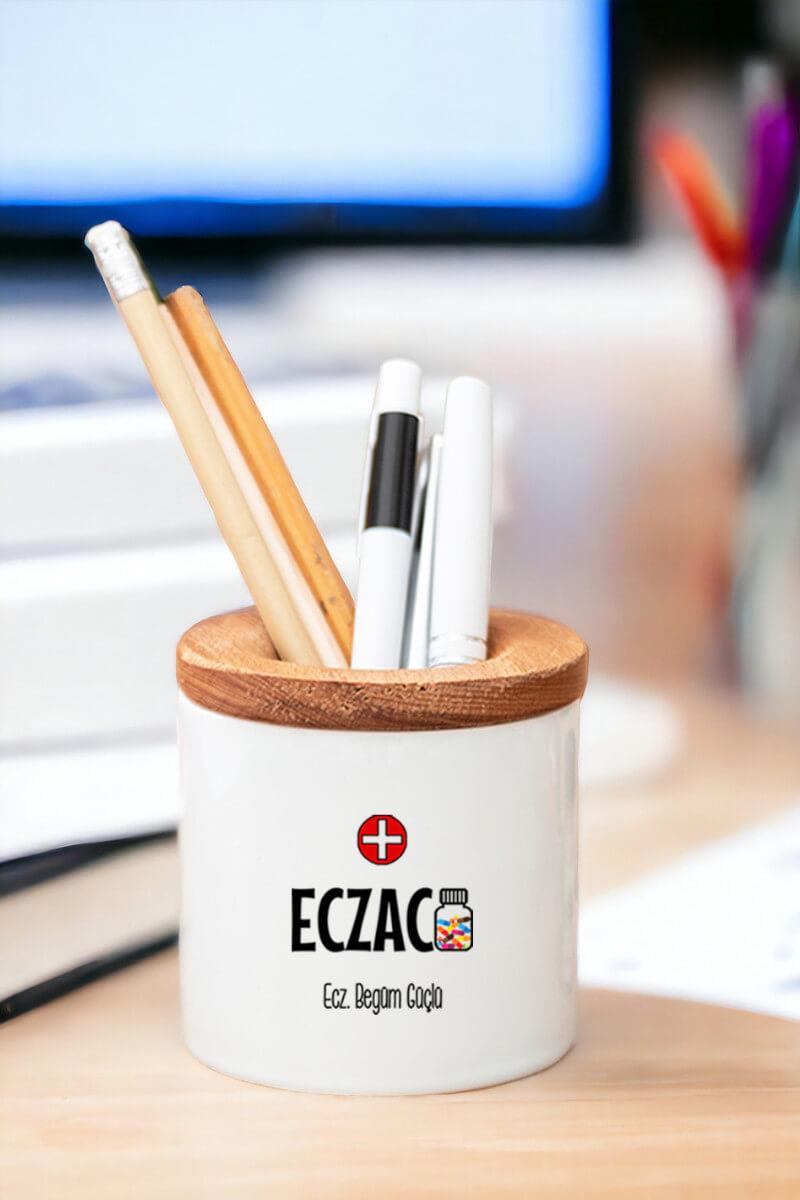 Eczacı Ahşap Kapaklı Kalemlik