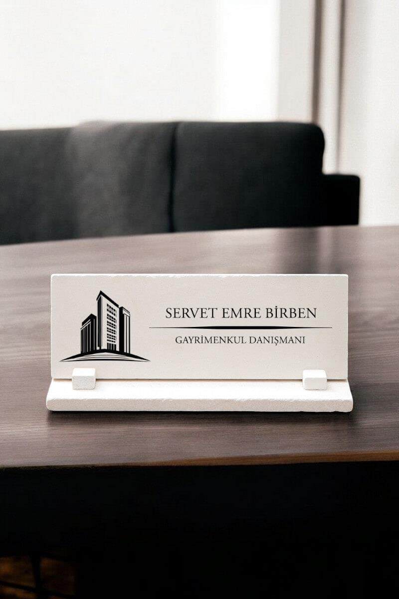 Emlakçıya Ofis Hediyesi Emlakçı Taş Masa İsimliği