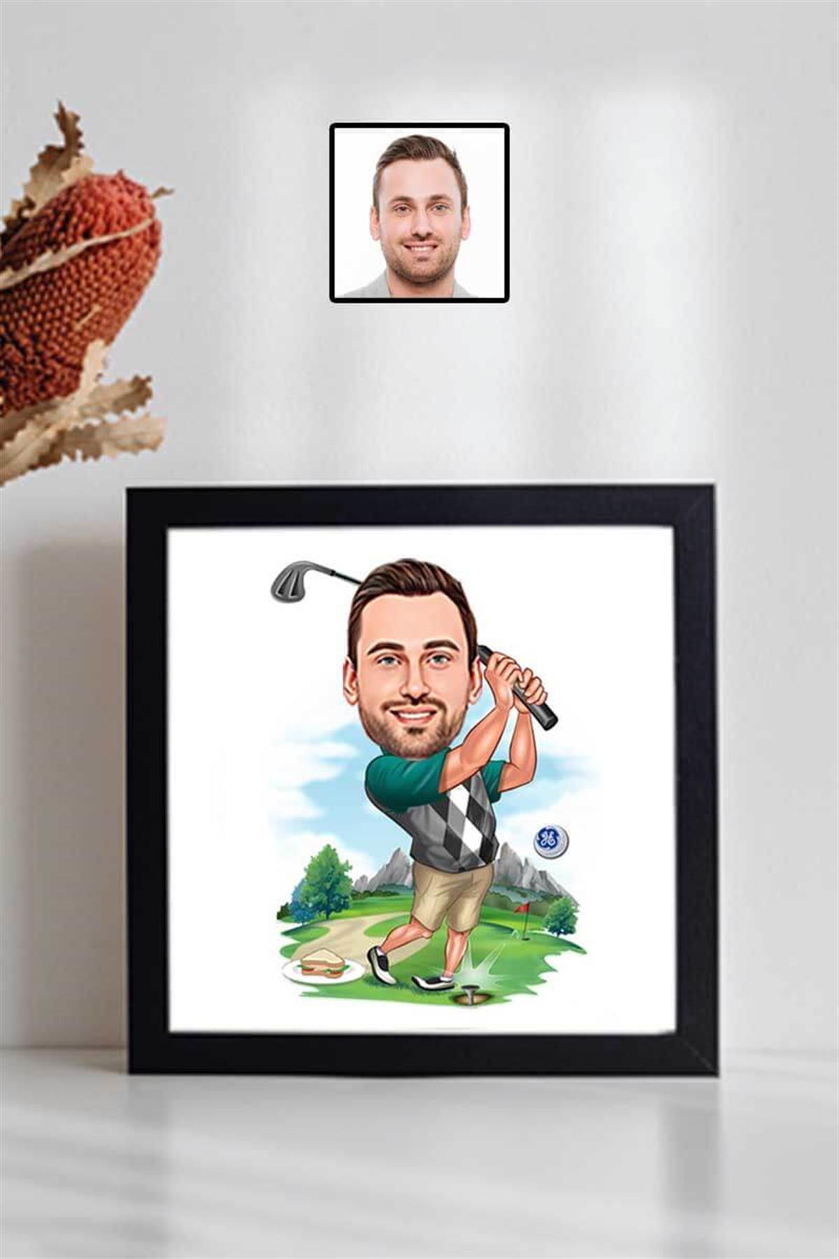 Erkeğe Hediye Golf Karikatürlü Kare Çerçeve