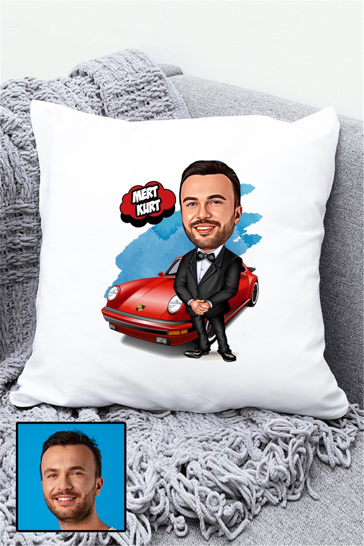 Erkeğe Hediye Karikatürlü Kişiye Özel Yastık