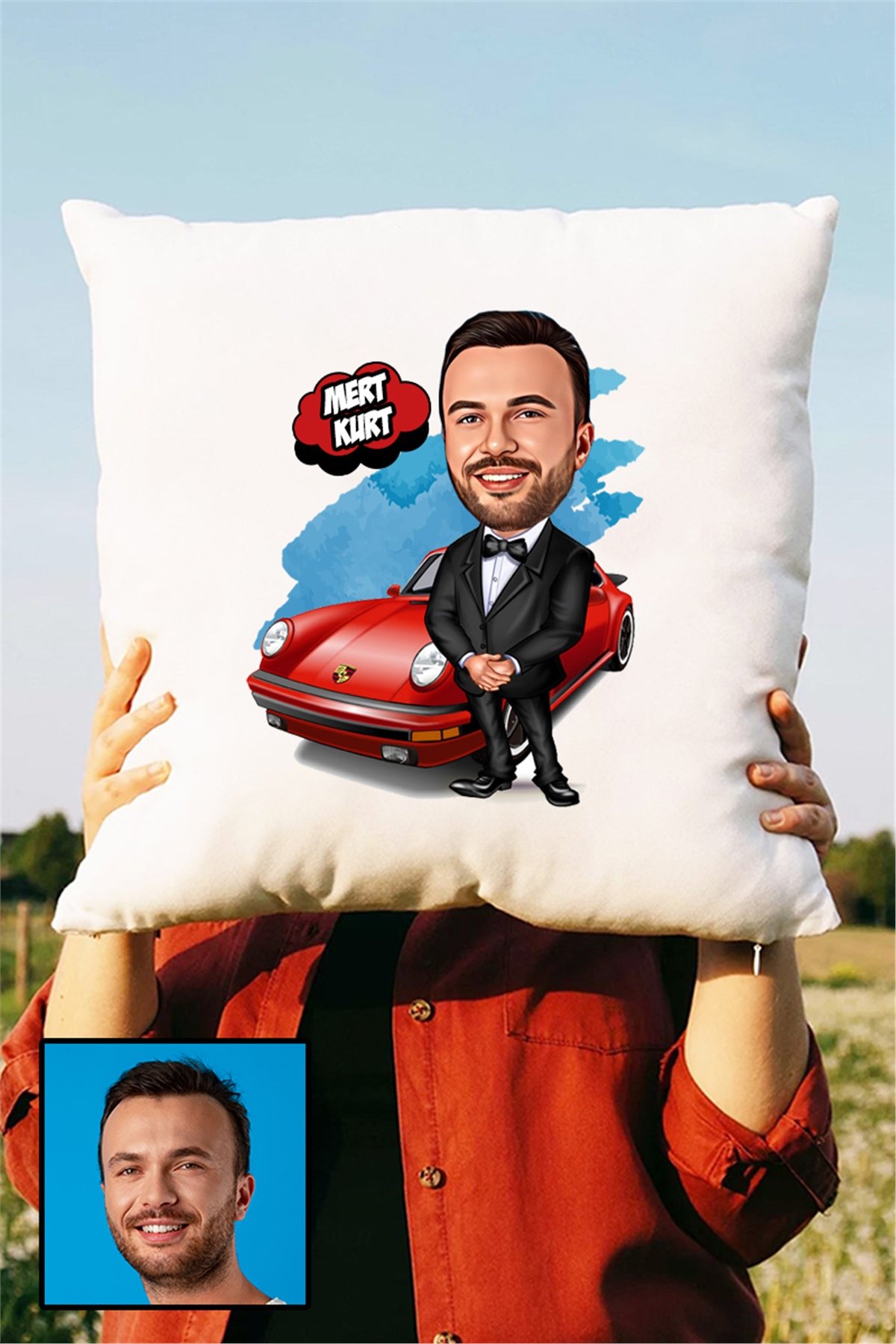 Erkeğe Hediye Karikatürlü Kişiye Özel Yastık