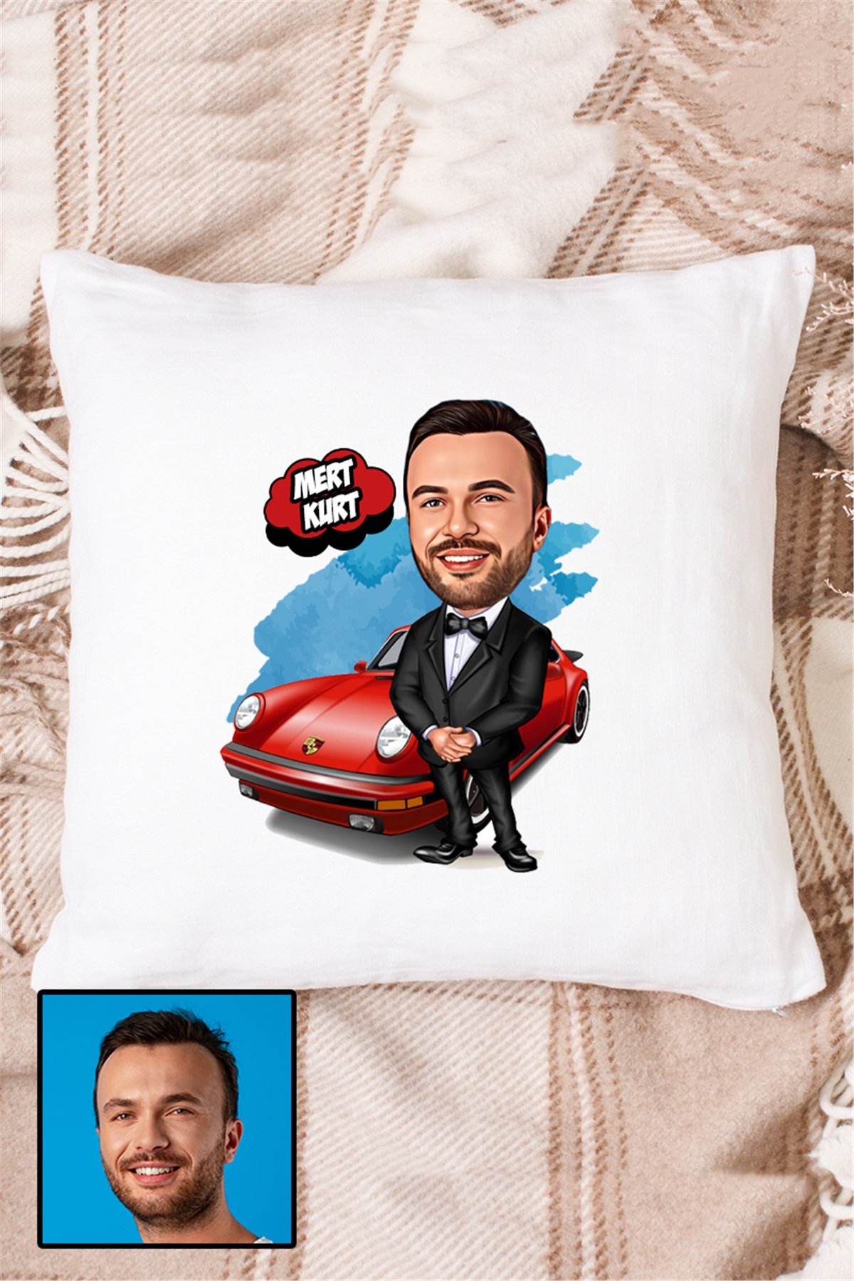 Erkeğe Hediye Karikatürlü Kişiye Özel Yastık