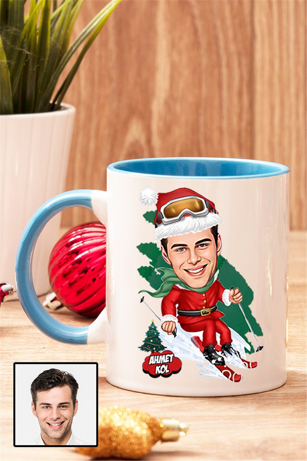 Erkeğe Yılbaşı Hediyesi Karikatürlü Renkli Kupa Bardak