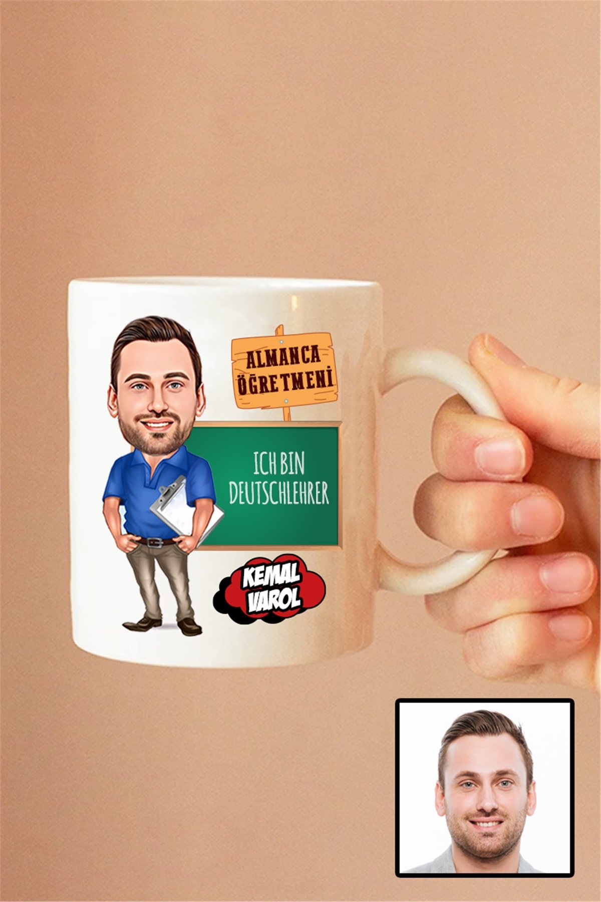 Erkek Almanca Öğretmenine Hediye Karikatürlü Beyaz Kupa Bardak