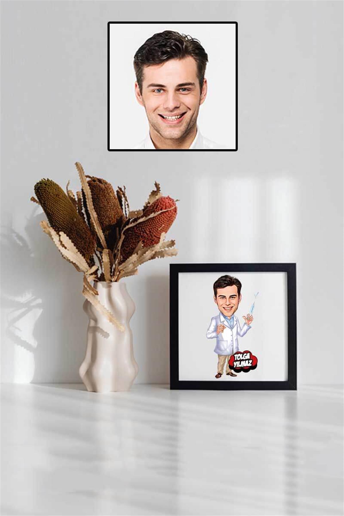 Erkek Anestezi Uzmanına Hediye Karikatürlü Kare Çerçeve