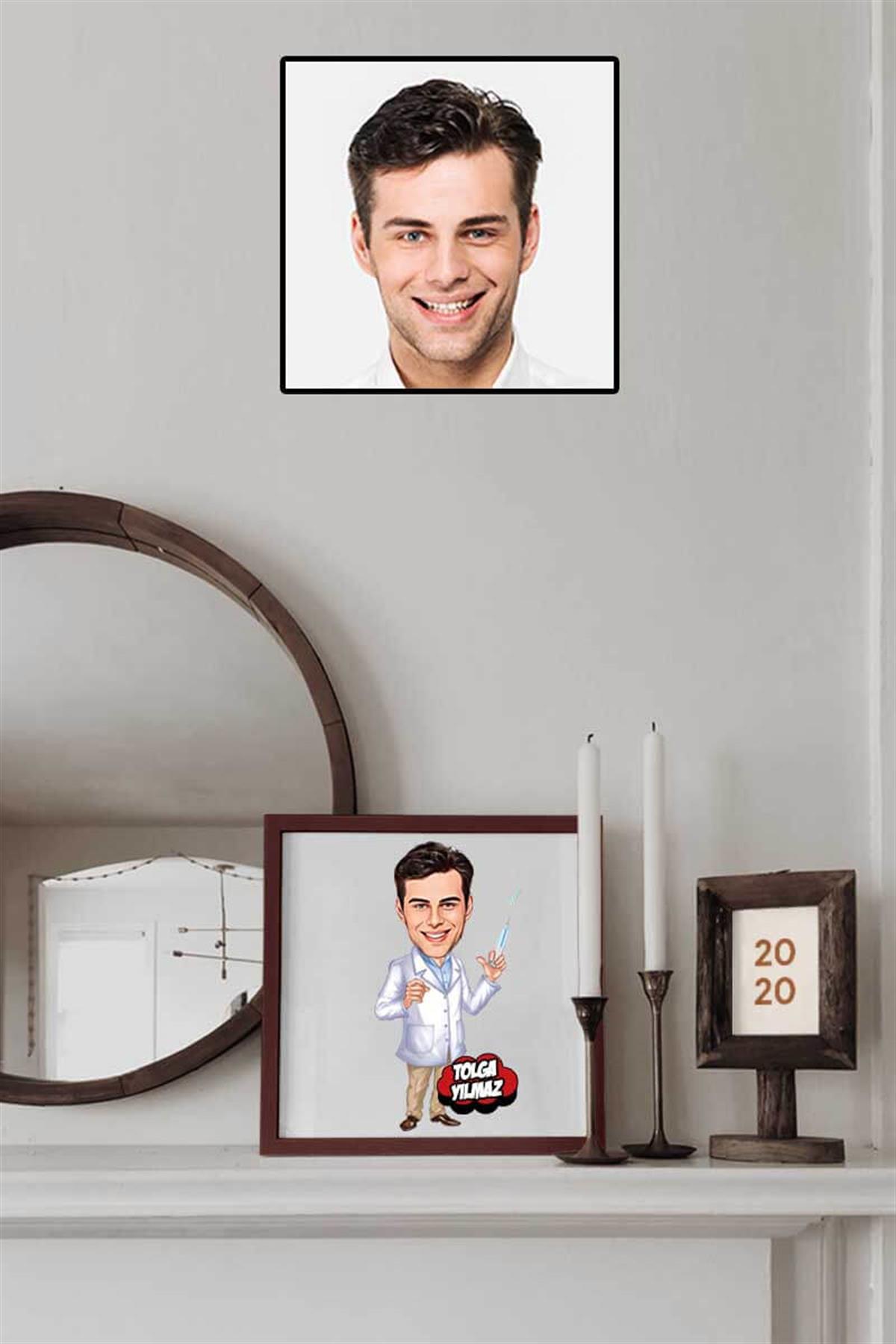 Erkek Anestezi Uzmanına Hediye Karikatürlü Kare Çerçeve